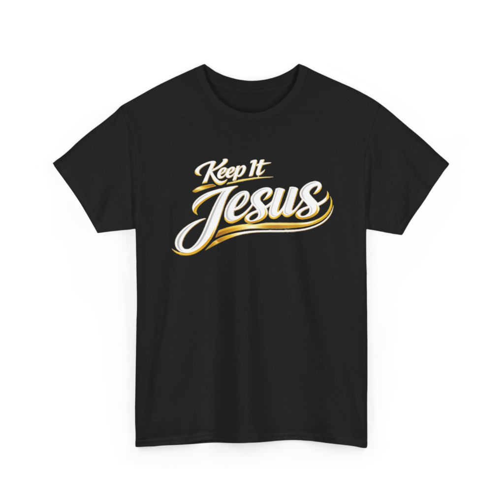 Keep It Jesus White and Gold Script Christian T-Shirt